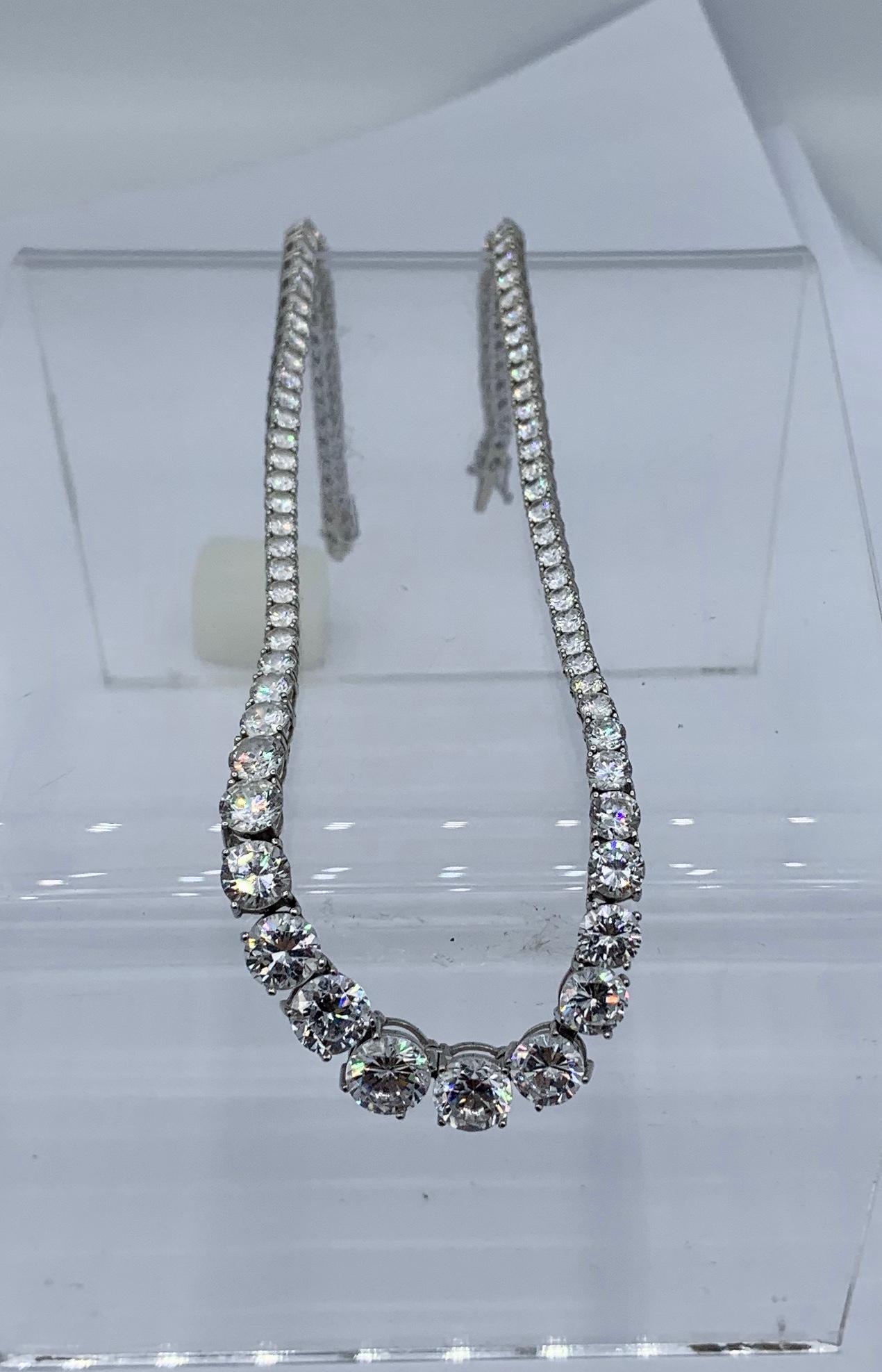 Celeste Holm Riviere Necklace Diamond Paste 14 Karat White Gold Oscar Winner In Excellent Condition For Sale In New York, NY