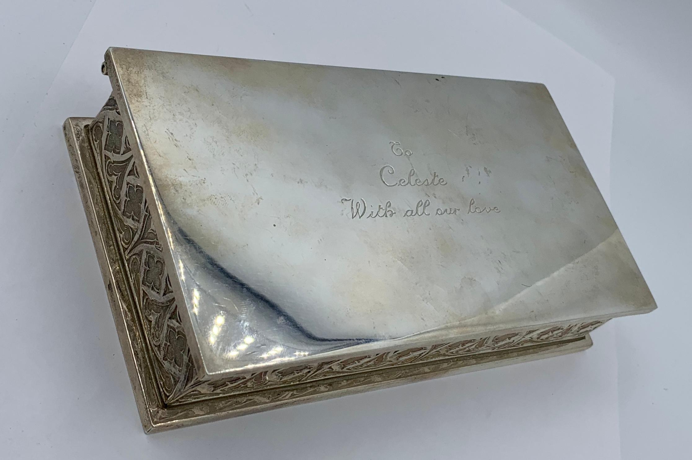 This is a Signed Tiffany Sterling Silver Jewelry Trinket Box Presented to actress Celeste Holm by the Cast of the Soap Opera 