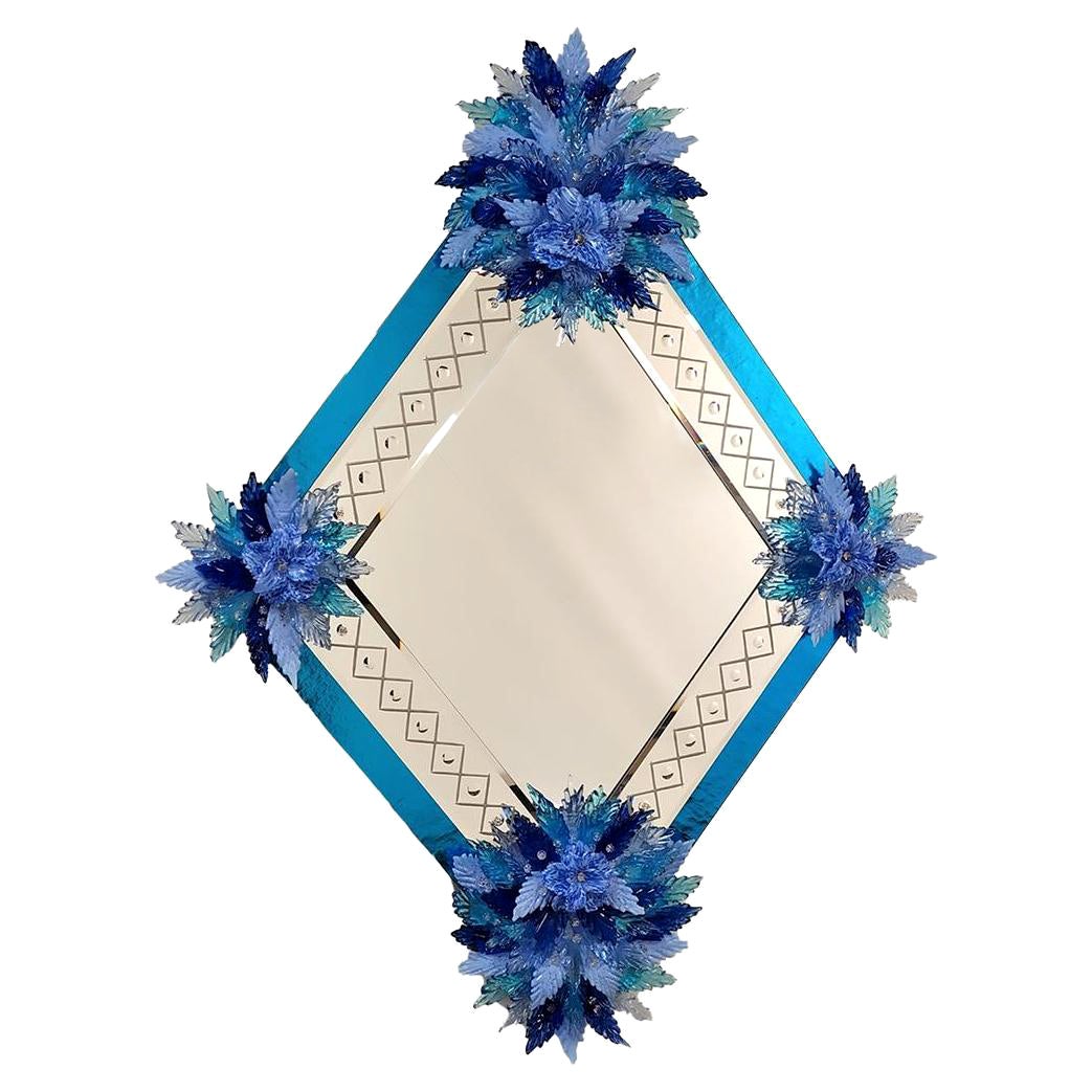 Specchio in vetro di Murano Celeste