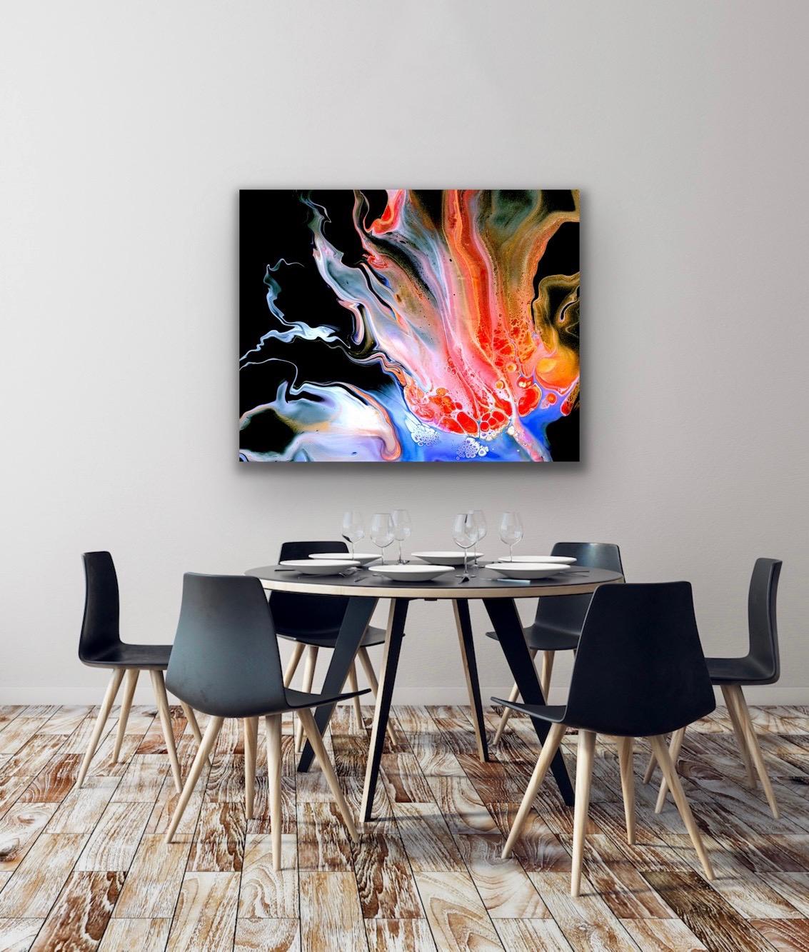 This contemporary colorful abstract painting is printed on a lightweight metal composite and comes signed by the hand-artist and ready to hang. 

-Title: Enkindle
-Artist: 