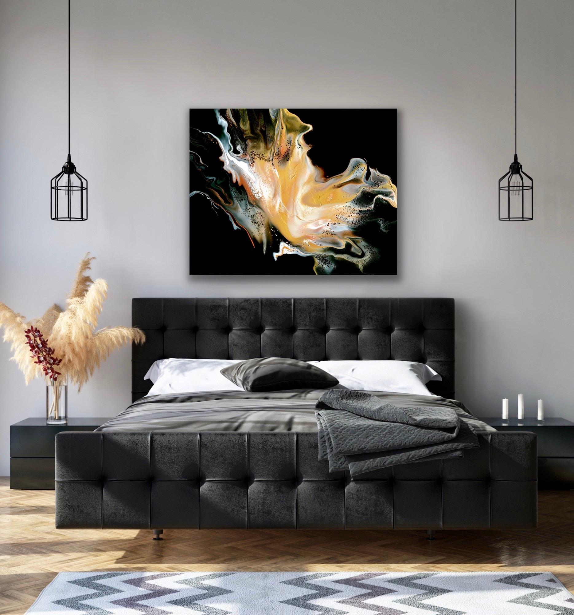 This contemporary colorful abstract painting is printed on a lightweight metal composite and comes signed by the hand-artist and ready to hang. 

-Title: Prosit
-Artist: 