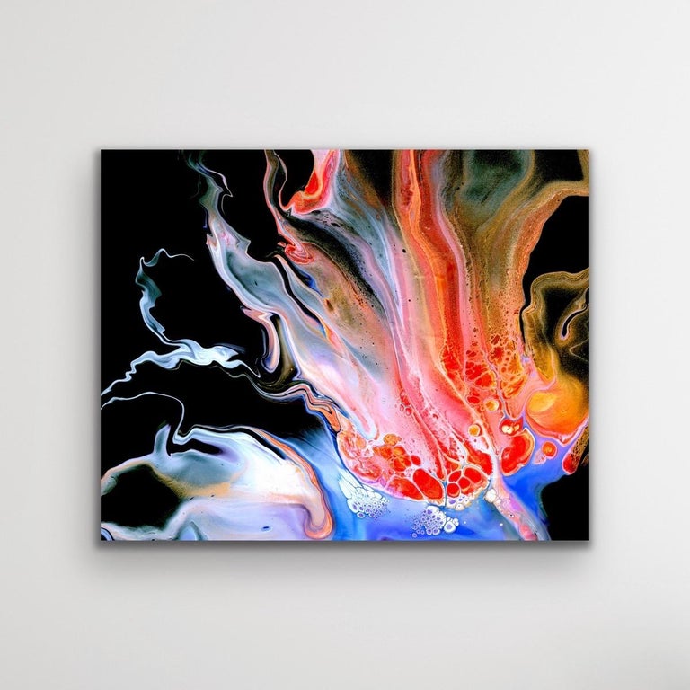 This contemporary colorful abstract painting is printed on a lightweight metal composite and comes signed by the hand-artist and ready to hang. 

-Title: Enkindle
-Artist: "Cessy" 
LIMITED EDITION; 1 of 50
*This piece is a limited edition giclee'