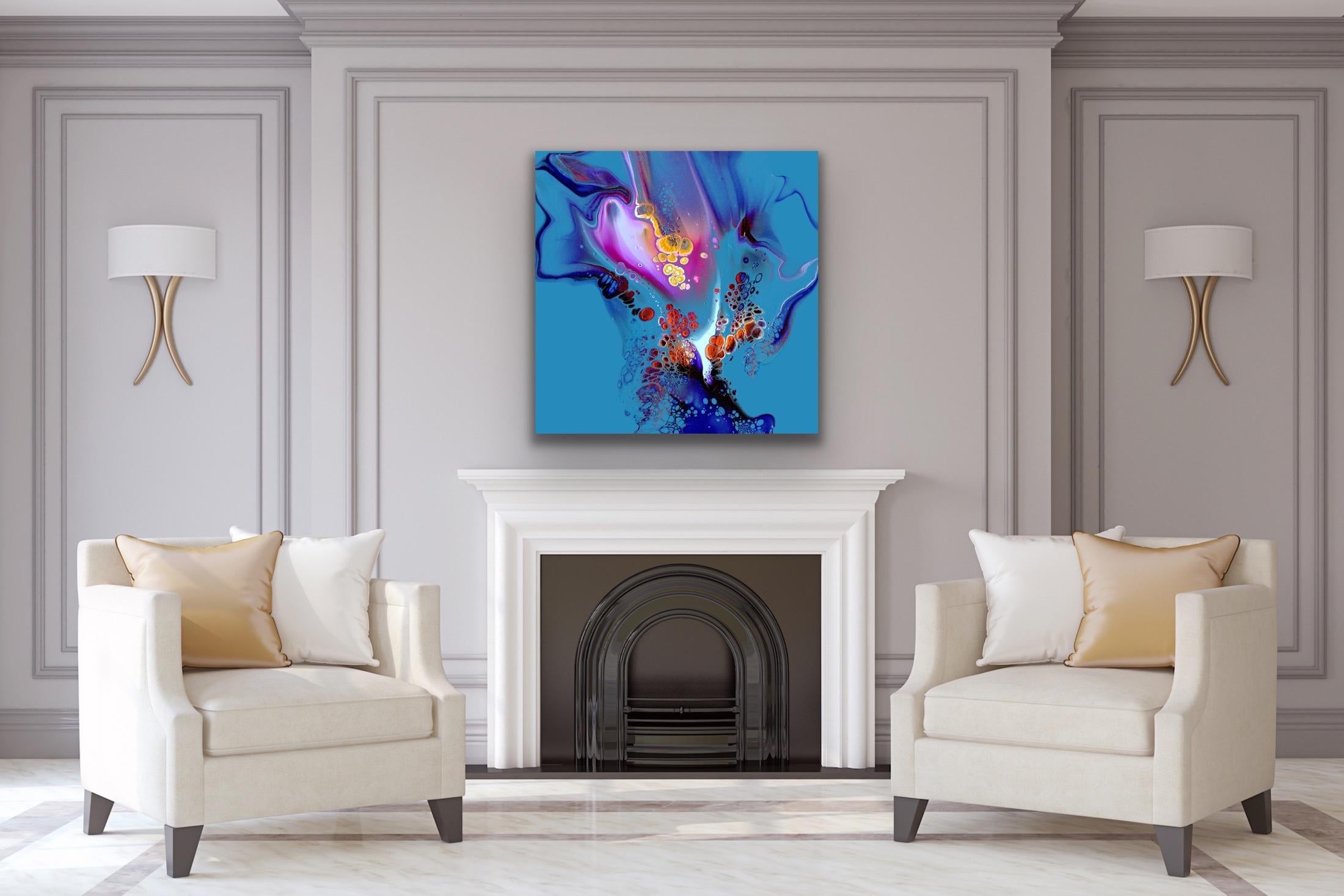 This contemporary colorful abstract painting is printed on a lightweight metal composite and comes signed by the hand-artist and ready to hang. 

-Title: Ignition 
-Artist: Celeste Reiter
LIMITED EDITION; 1 of 50
*This piece is a limited edition