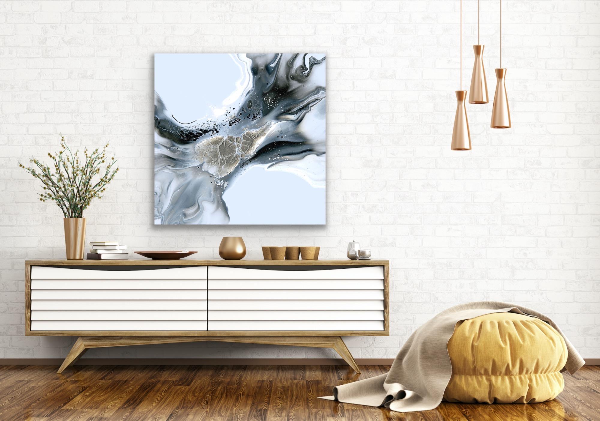 Abstract Contemporary Painting, Large Modern Giclee Print, LE Signed by artist. - Gray Abstract Painting by Celeste Reiter