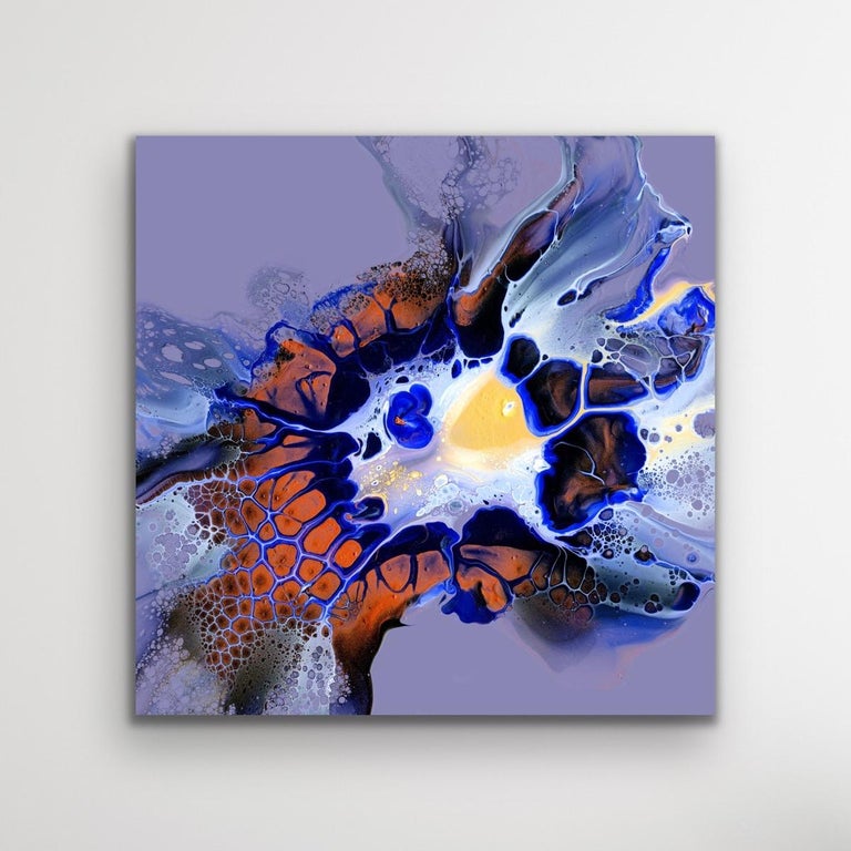 This contemporary colorful abstract painting is printed on a lightweight metal composite and comes signed by the hand-artist and ready to hang. 

-Title: Atavistic
-Artist: "Cessy" 
LIMITED EDITION; 1 of 50
*This piece is a limited edition giclee'
