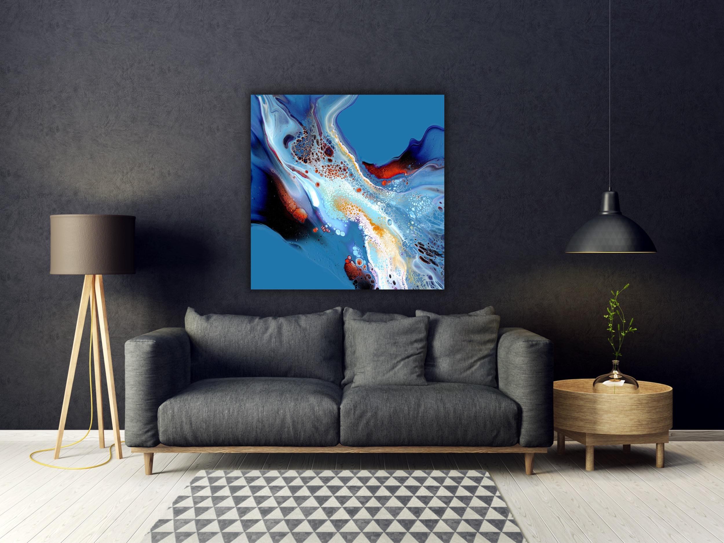 This contemporary modern abstract painting is printed on a lightweight metal composite and comes ready to hang. This vibrant composition can be hung both indoor and outdoor as it is weather resistant.

-Title: Gemini 
-Artist: Celeste