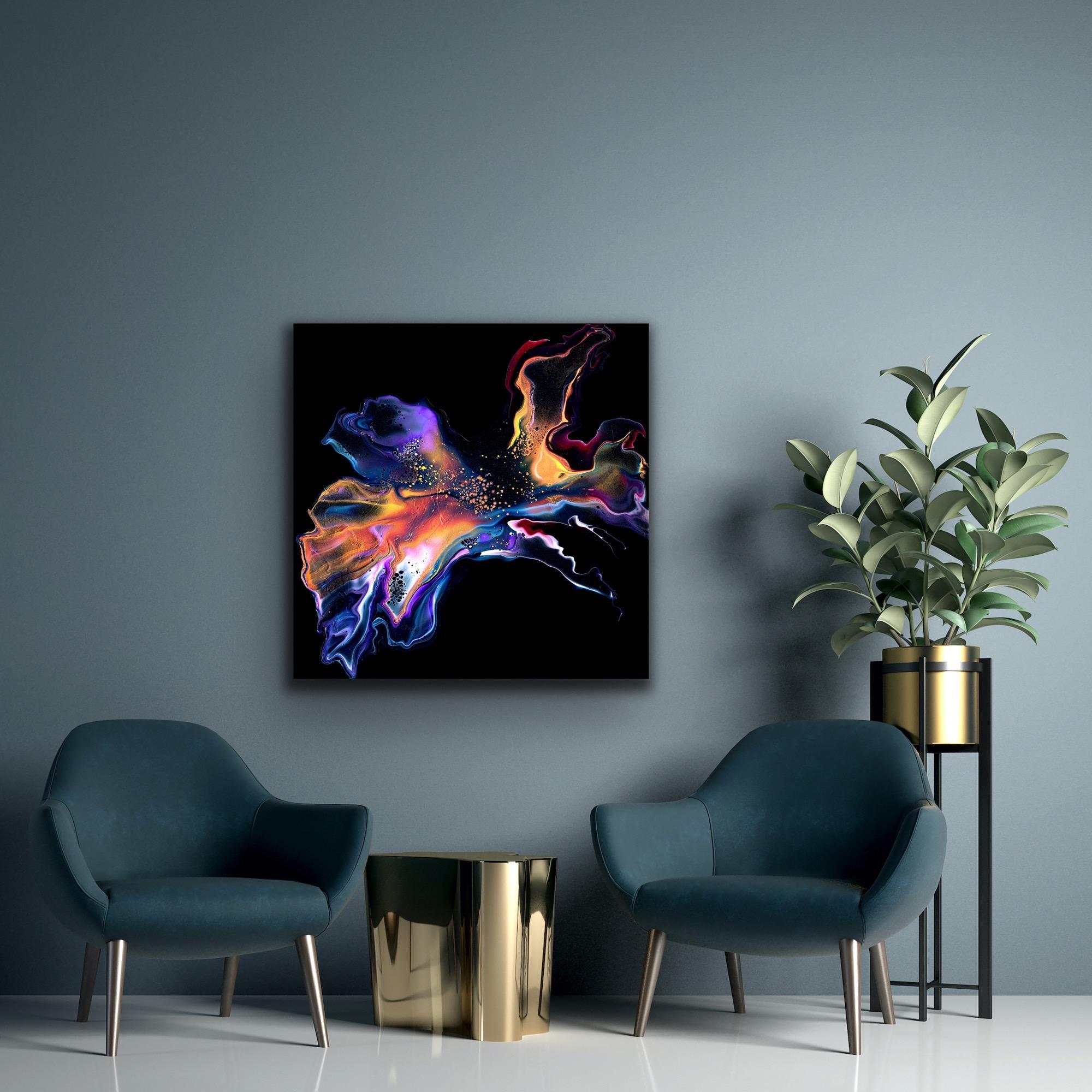 Black Abstract Painting, Fluid Art, Modern Print, LE Signed by Celeste Reiter For Sale 1