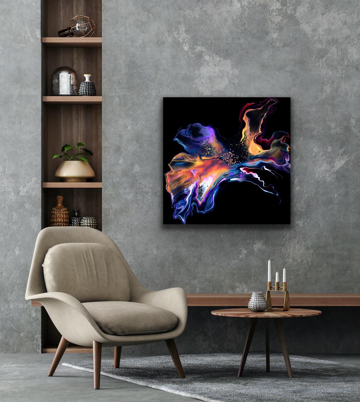 Black Abstract Painting, Fluid Art, Modern Print, LE Signed by Celeste Reiter For Sale 5