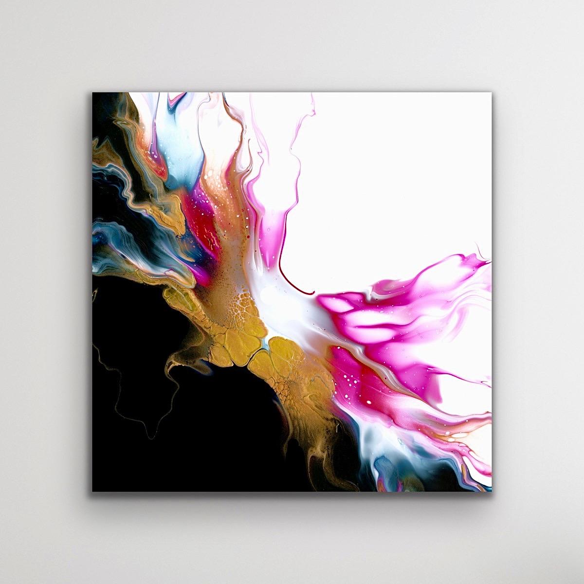 This contemporary modern abstract painting is printed on a lightweight metal composite and comes ready to hang. This vibrant composition can be hung both indoor and outdoor as it is weather resistant.

-Title: Resurgence
-Artist: Celeste