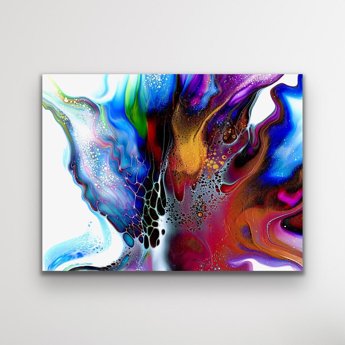 This contemporary colorful abstract painting is printed on a lightweight metal composite and comes signed by the hand-artist and ready to hang. 

-Title: Conjure
-Artist: Celeste Reiter
LIMITED EDITION; 2 of 50
*This piece is a limited edition