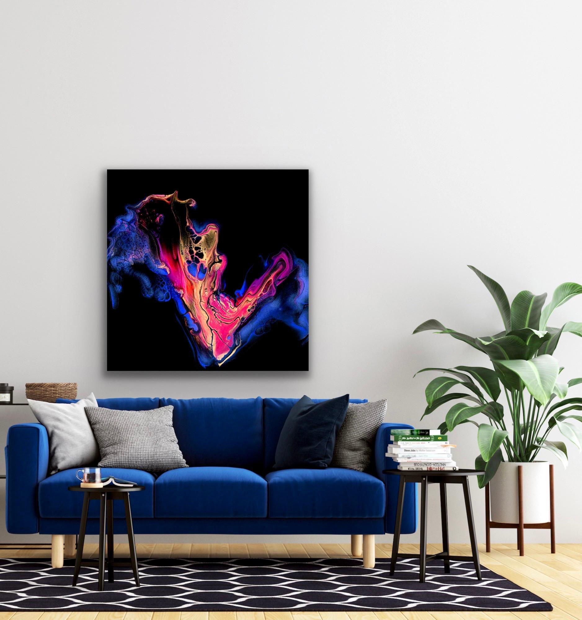 Contemporary Black Abstract Painting, Modern Print, LE Signed by Celeste Reiter For Sale 1