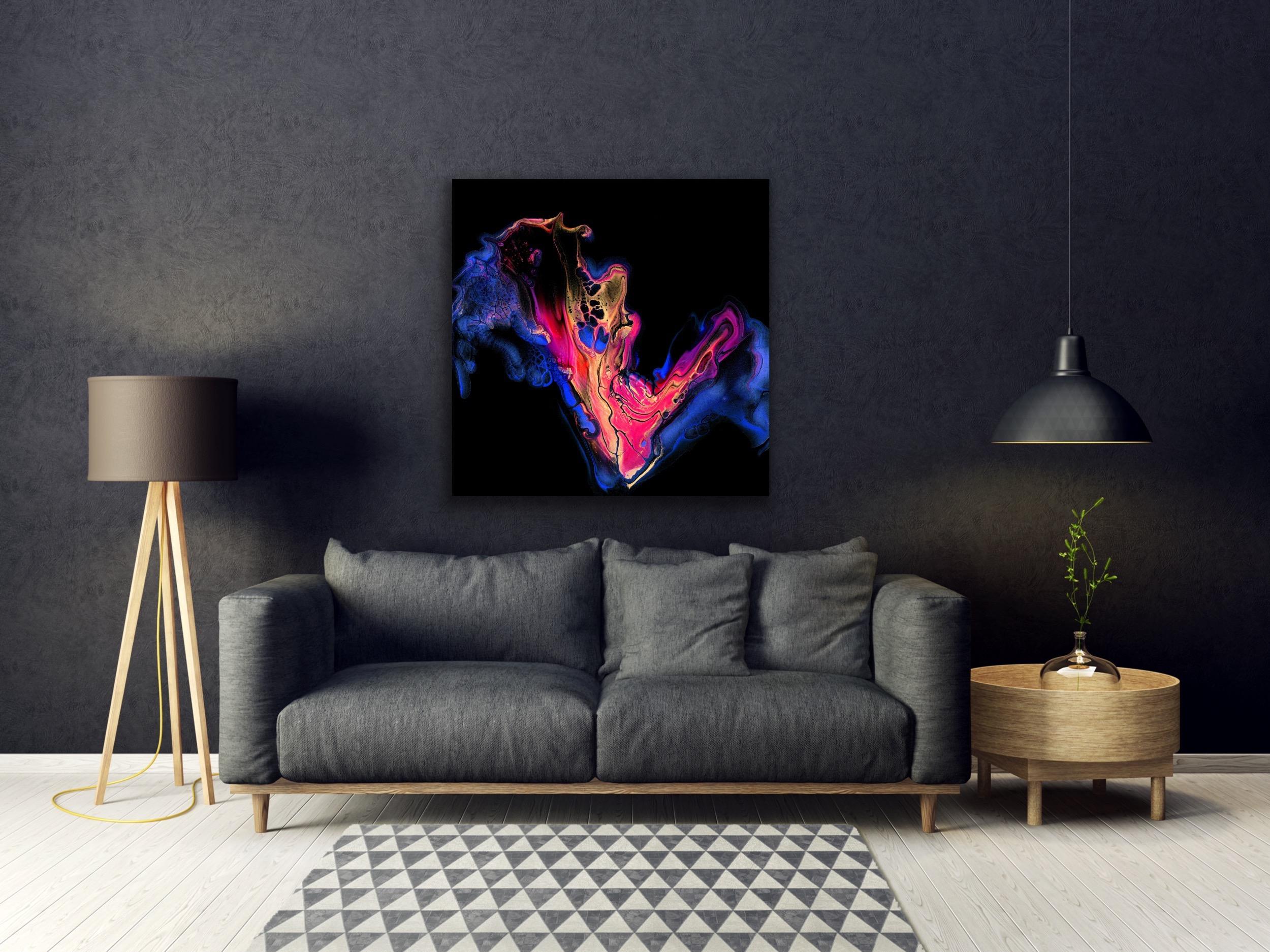 Contemporary Black Abstract Painting, Modern Print, LE Signed by Celeste Reiter For Sale 4