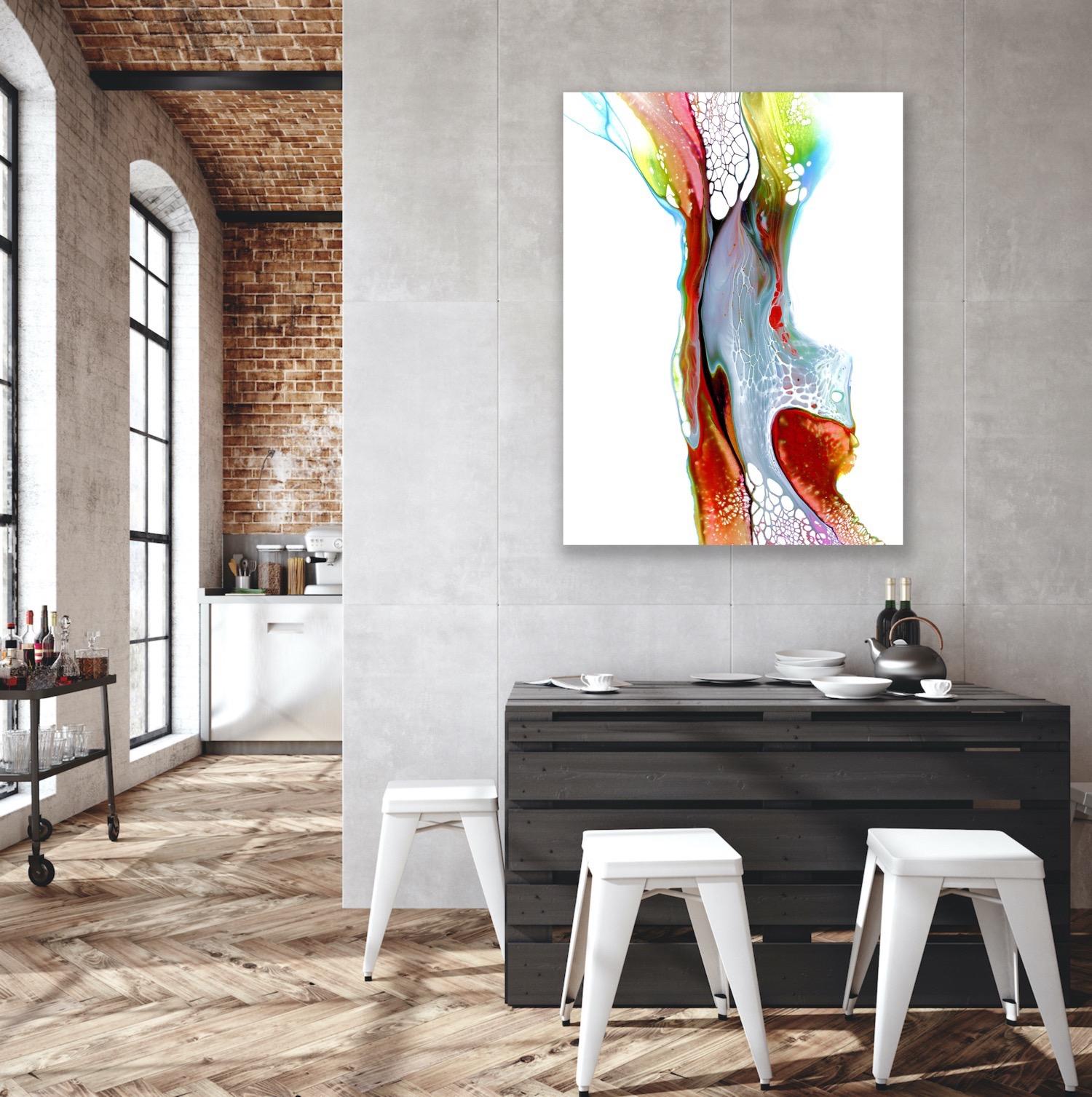 This contemporary colorful abstract painting is printed on a lightweight metal composite and comes signed by the hand-artist and ready to hang. 

-Title: Transcend
-Artist: Celeste Reiter
LIMITED EDITION; 1 of 50
*This piece is a limited edition