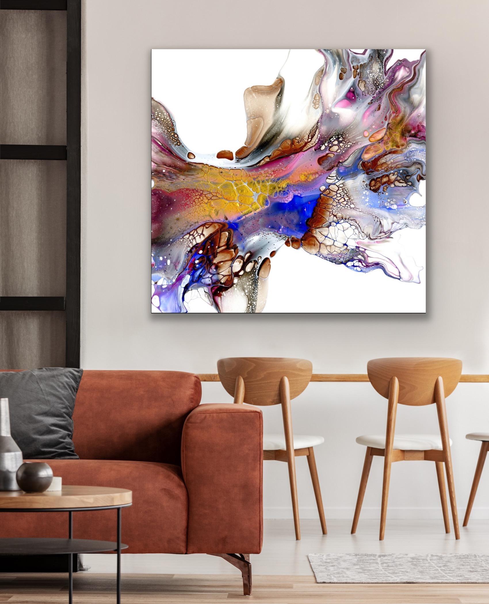 This is a limited edition print of Celeste Reiter's original painting and is signed by the artist.  Printed on lightweight metal composite, your artwork comes ready to hang. This vibrant composition can be hung both indoor and outdoor as it is