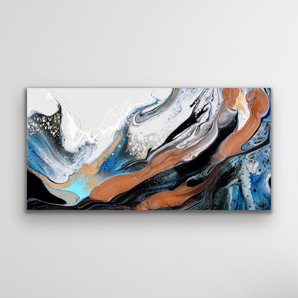 This modern abstract giclée is printed on a lightweight metal composite and is suitable for indoor or outdoor décor. This LIMITED EDITION PRINT of Celeste Reiter's original painting is signed by the artist. 

-Title: Tidal #2 of 50
-Artist: Celeste