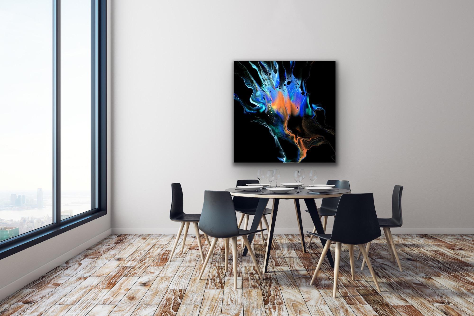 This is a limited edition print of Celeste Reiter's original painting and is signed by the artist.  Printed on lightweight metal composite, your artwork comes ready to hang. This vibrant composition can be hung both indoor and outdoor as it is