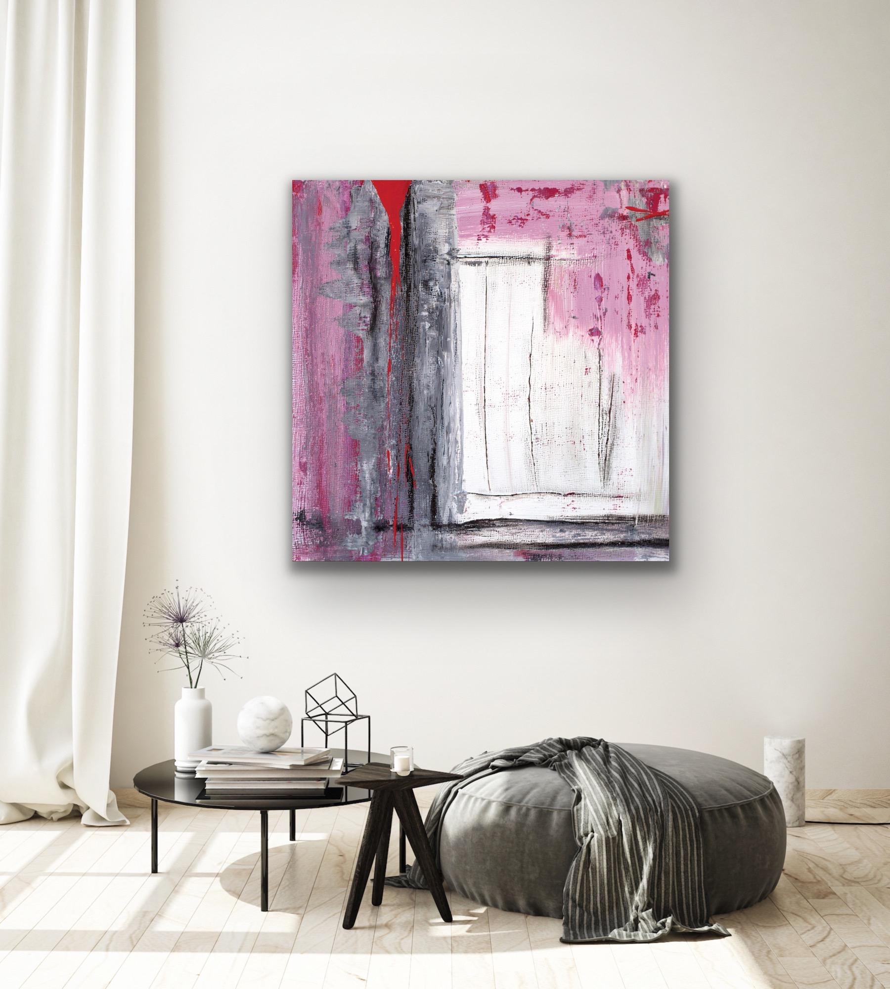 Modern Abstract Wall Art, Black Red Pink, Giclee Print Limited Edition Signed - Gray Abstract Print by Celeste Reiter