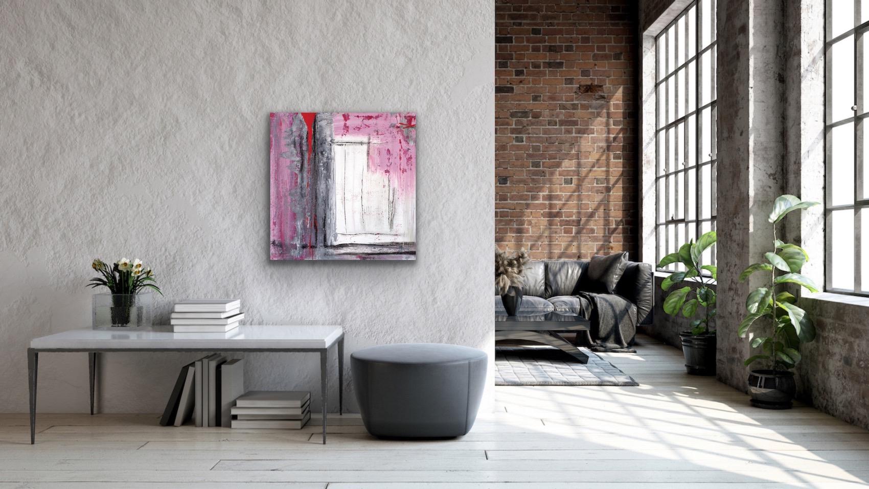Modern Abstract Wall Art, Black Red Pink, Giclee Print Limited Edition Signed For Sale 1