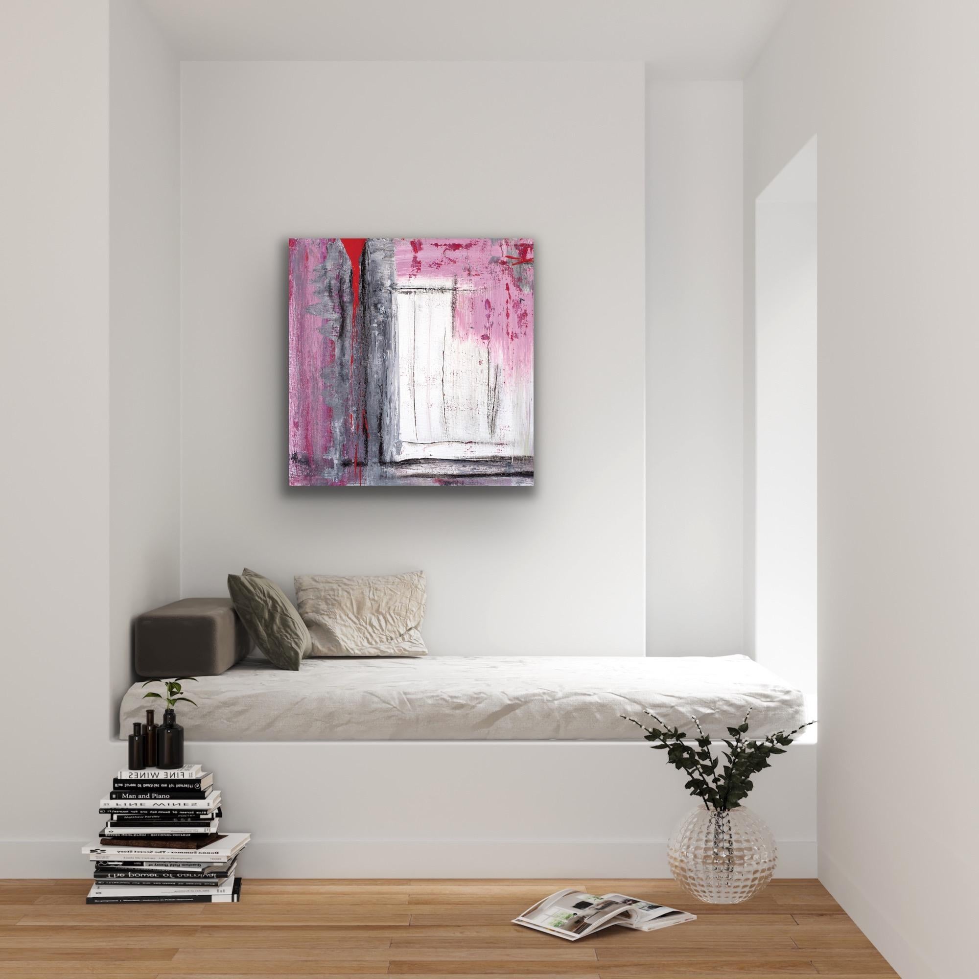 Modern Abstract Wall Art, Black Red Pink, Giclee Print Limited Edition Signed For Sale 2