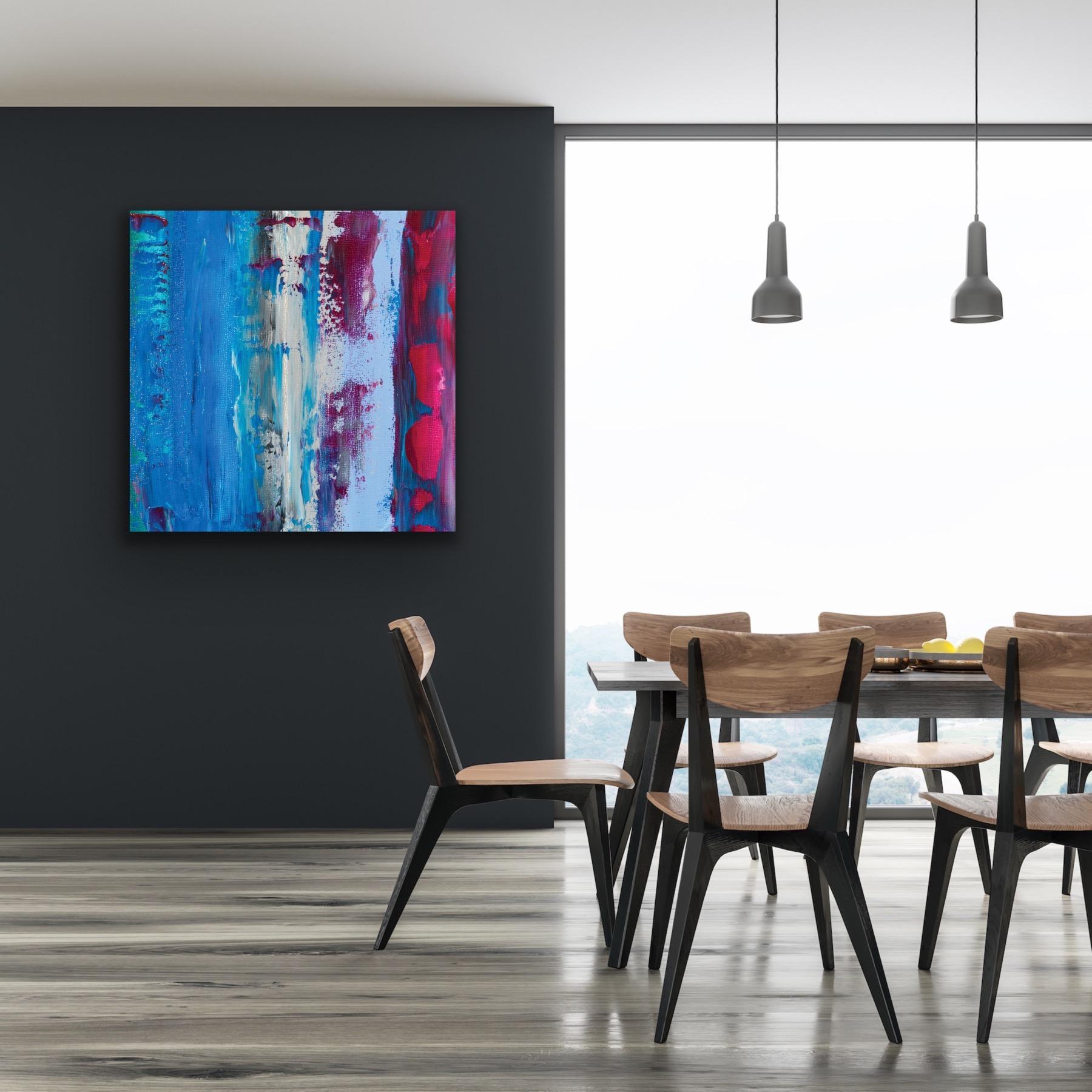 This modern abstract painting is printed on a lightweight metal composite and is suitable for indoor or outdoor decor. This open edition print of Celeste Reiter's original painting is signed by the artist. 

-Artist: Celeste Reiter
-Open Edition -