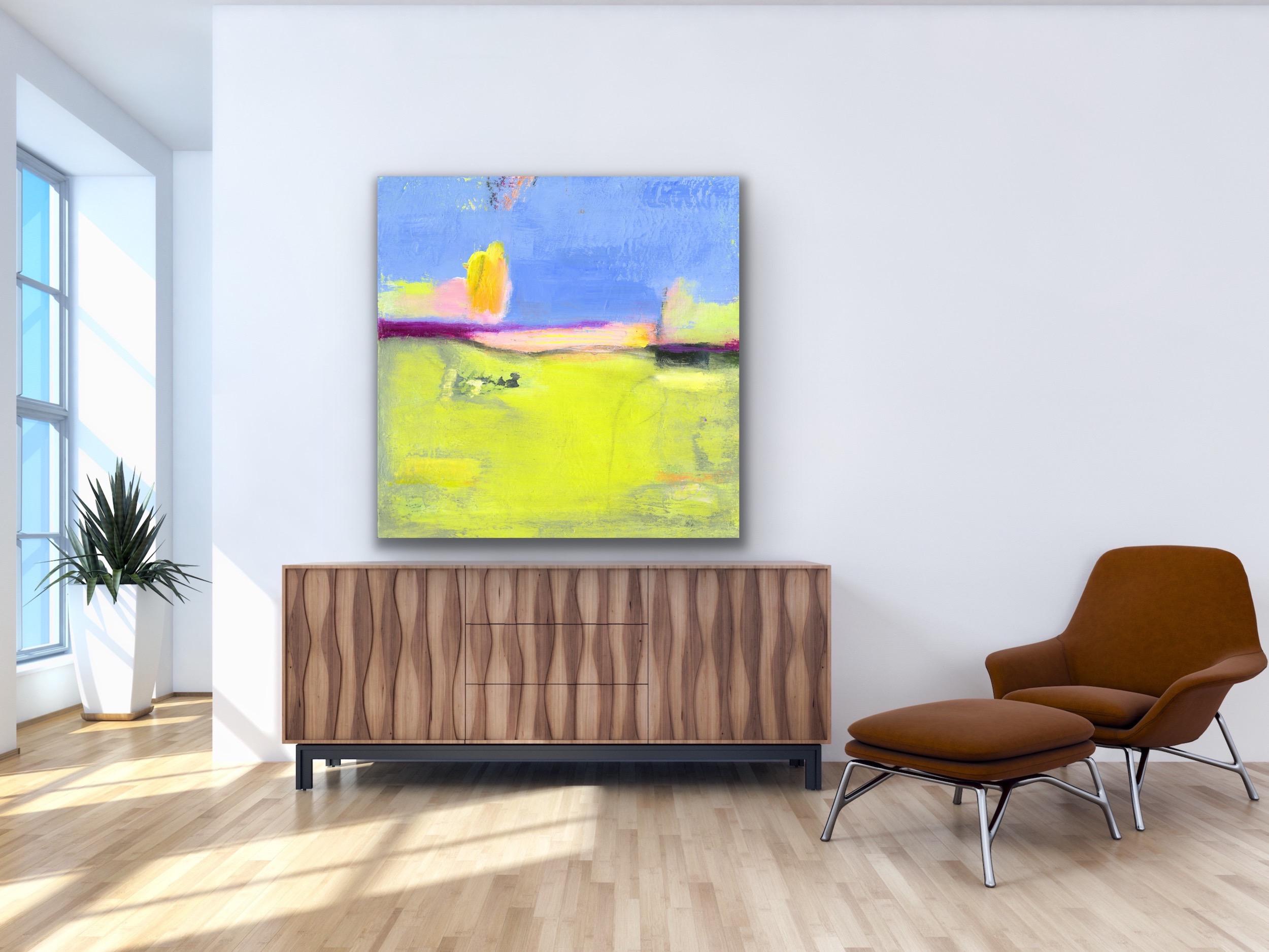 This is a limited edition print of Celeste Reiter's original painting and is signed by the artist.  Printed on lightweight metal composite, your artwork comes ready to hang. This vibrant composition can be hung both indoor and outdoor as it is