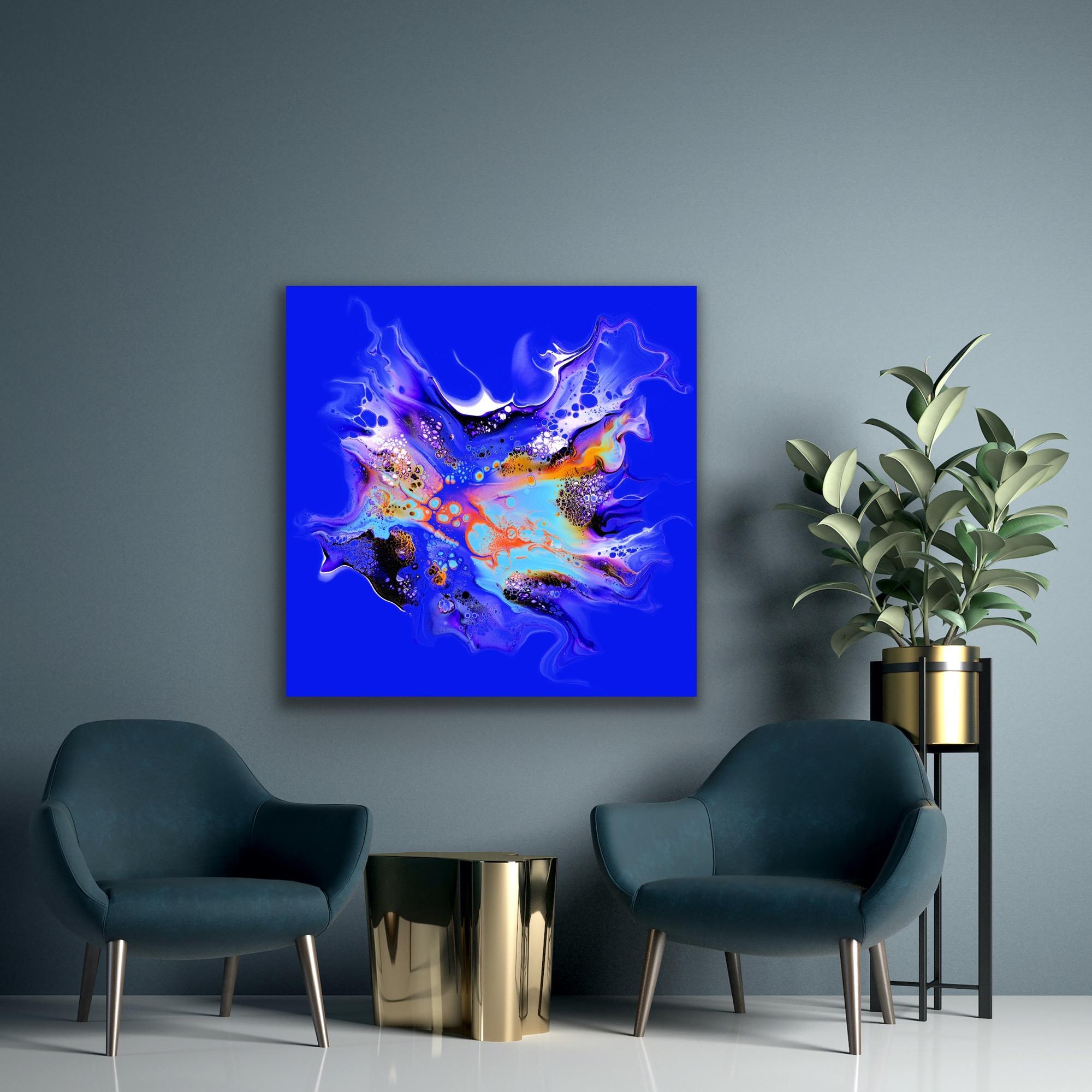 This is a limited edition print of Celeste Reiter's original painting and is signed by the artist.  Printed on lightweight metal composite, your artwork comes ready to hang. This vibrant composition can be hung both indoor and outdoor as it is