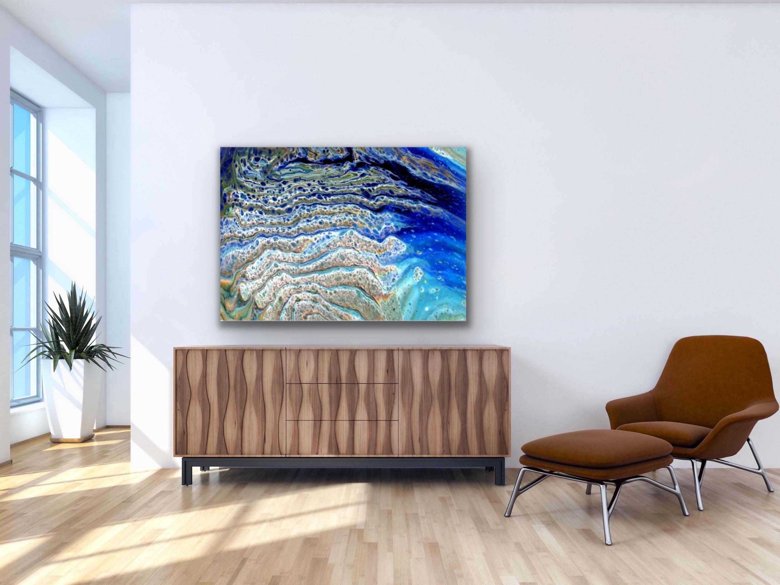 This is a limited edition print of Celeste Reiter's original painting and is signed by the artist. Printed on lightweight metal composite, your artwork comes ready to hang. This vibrant composition can be hung both indoor and outdoor as it is