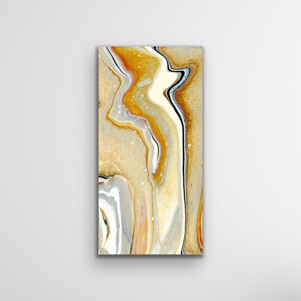 This modern abstract painting is printed on a lightweight metal composite and is suitable for indoor or outdoor decor. This open edition print of Celeste Reiter's original painting is signed by the artist. 

-Title:Molten
-Artist: Celeste