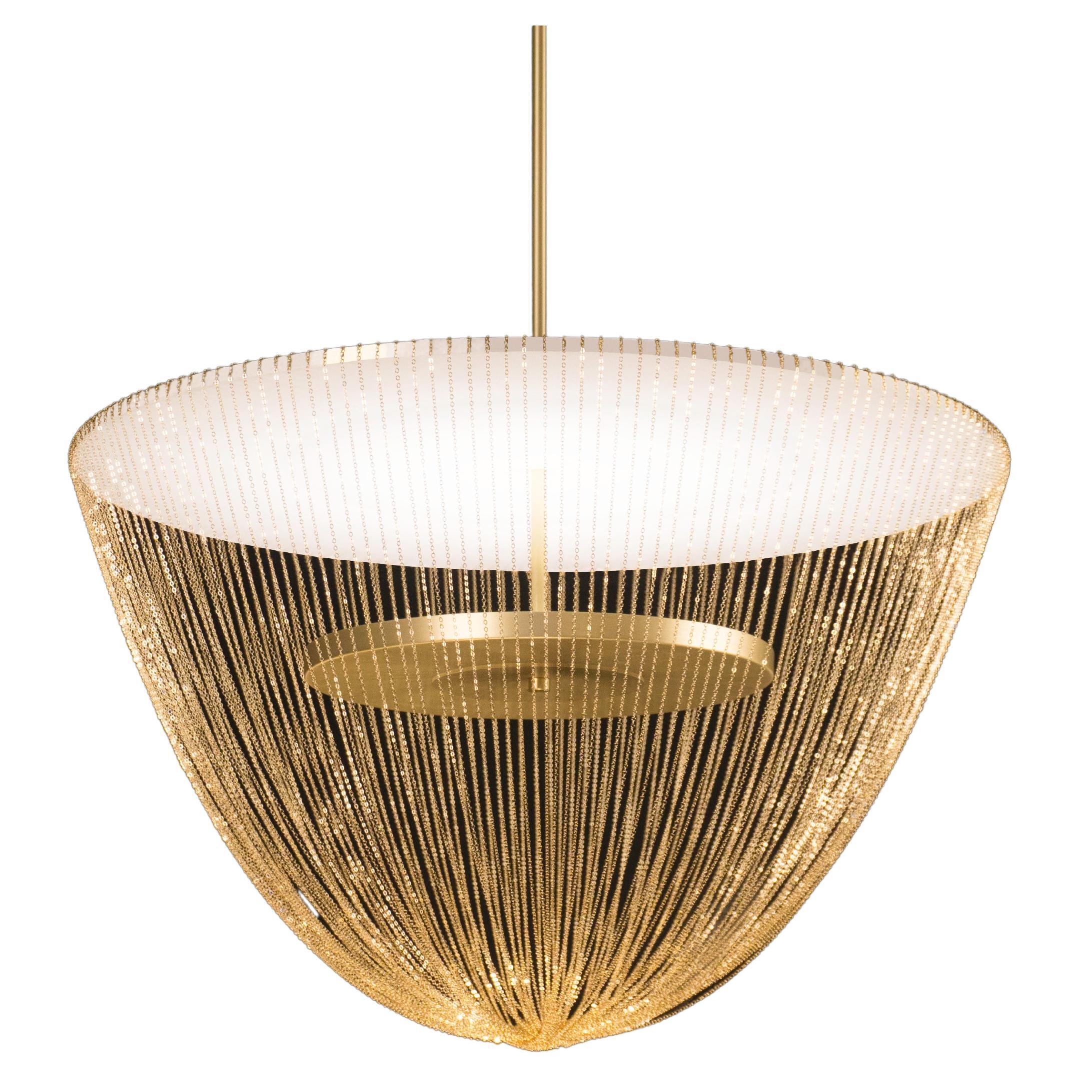 Petit lustre Céleste en laiton vieilli avec chaînes en laiton par Larose Guyon en vente