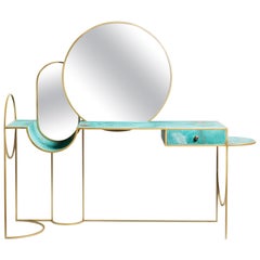 Antique Celeste Vanity Console, Verdigris Copper, Steel Frame and Mirror, Lara Bohinc