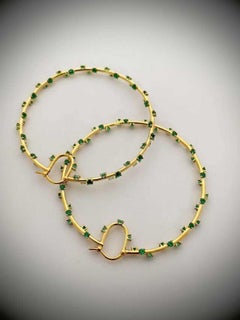 Celeste Verde - Fine Round Diamond Cut Emeralds set in Designer Hoops Earrings