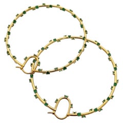 Celeste Verde - Fine Round Diamond Cut Emeralds set in Designer Hoops Earrings
