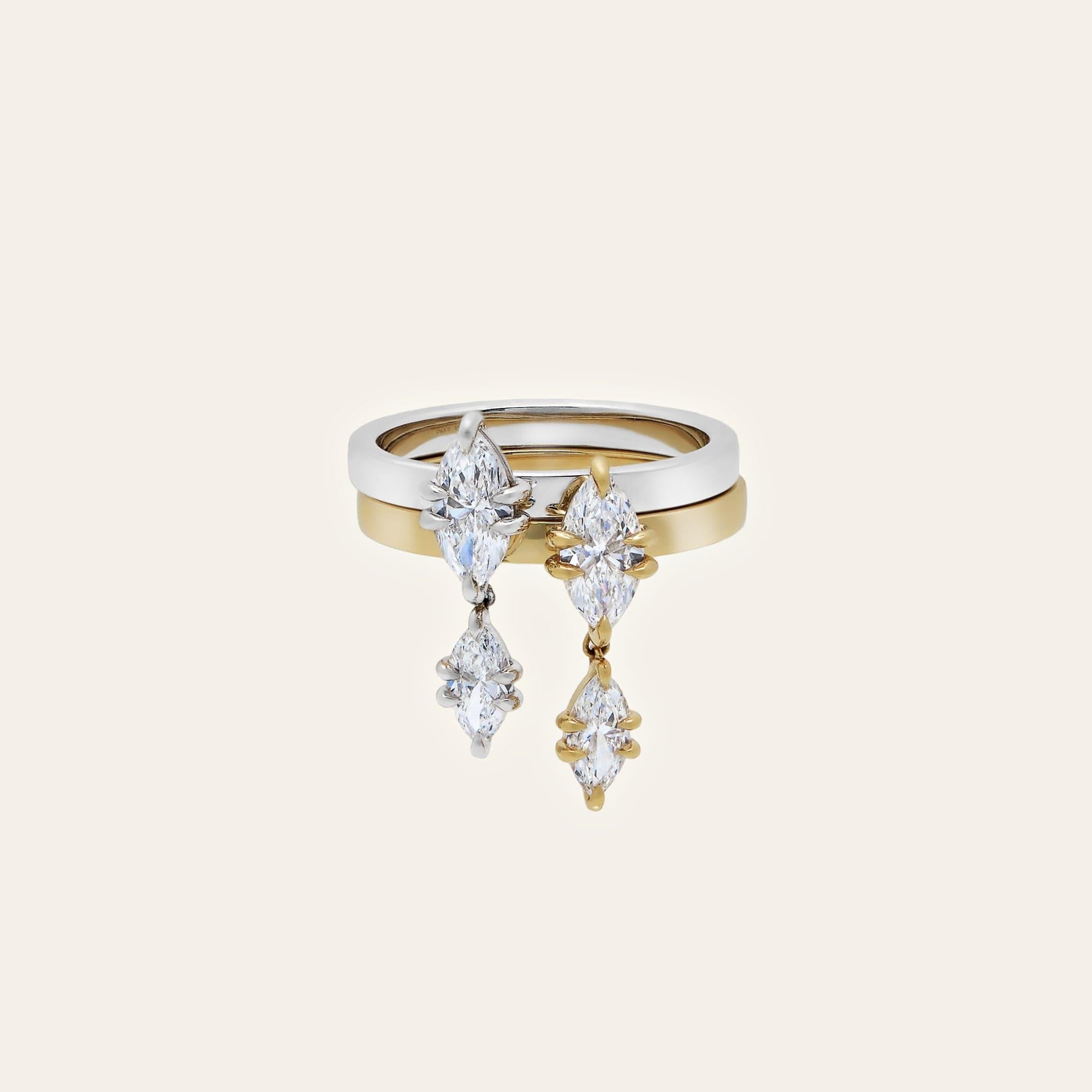 Celestia Diamant-Doppel-Tropfenring (Marquiseschliff) im Angebot