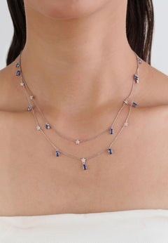 Celestial 2.84ct Sapphire & Diamond Double-Layer Star Station Necklace 14K Gold