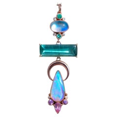 Celestial Aqua bis Lavendel australischer Opal und grüner Turmalin Anhänger