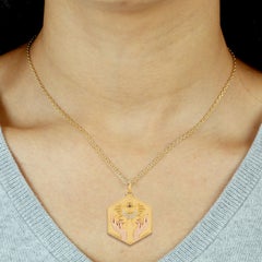 Celestial Art Halo-Cut 0.12 ct Diamond 14k Yellow Gold Pendant