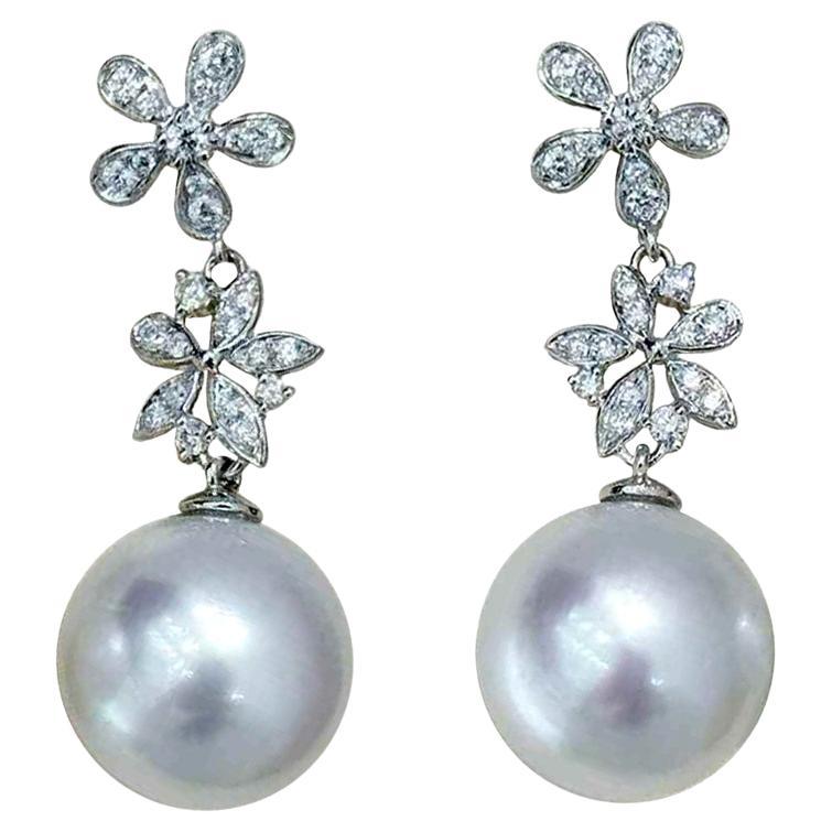 【Vine Symphony】Celestial Bloom Aurora South Sea Pearl & Diamond Drop Earrings
