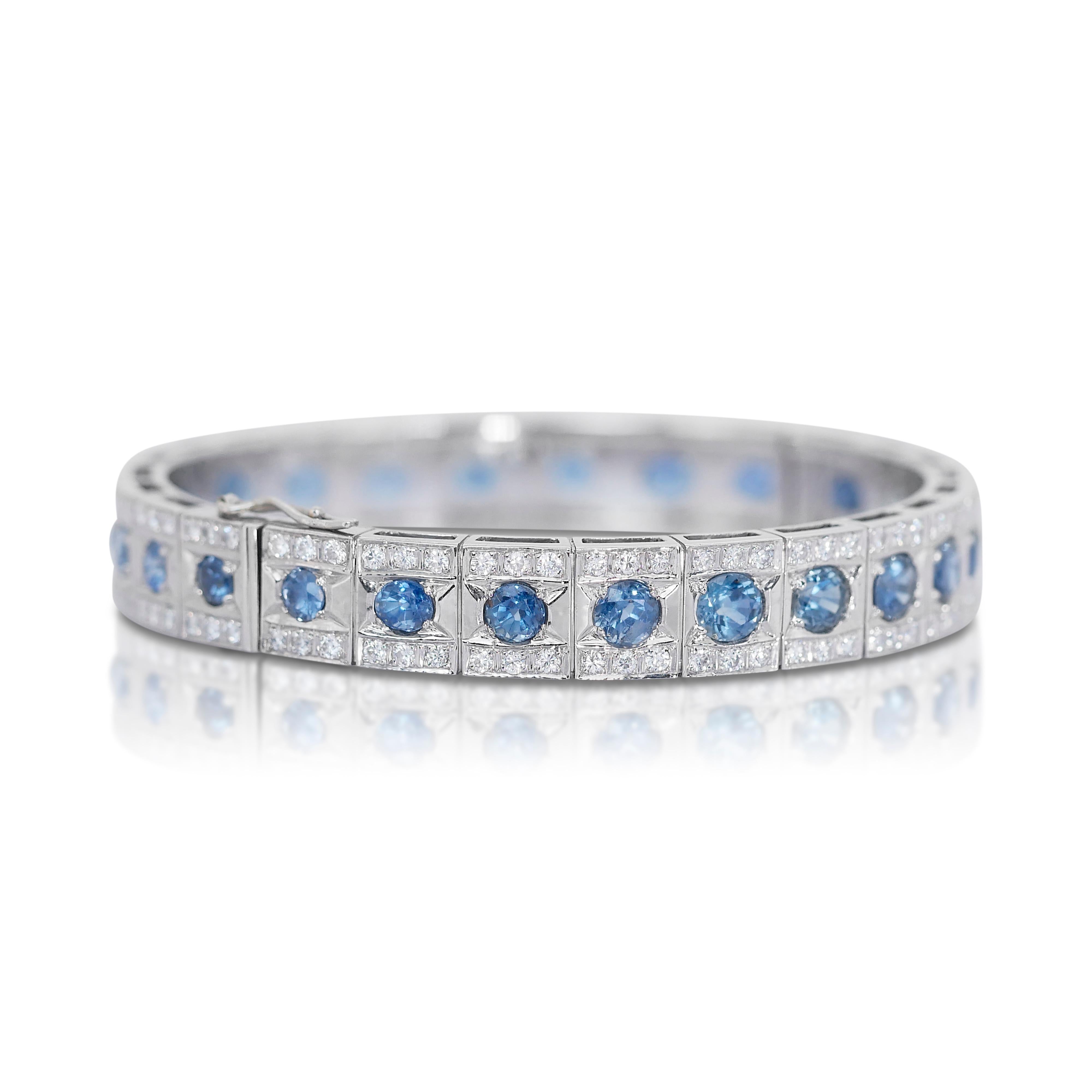 Celestial Blue: 18k White Gold Sapphire and Diamond Tennis Bracelet w/22.66 ct - IGI Certified 

Introducing the celestial blue tennis bracelet, a masterpiece of unparalleled beauty and craftsmanship. At the center of this design are 19 oval