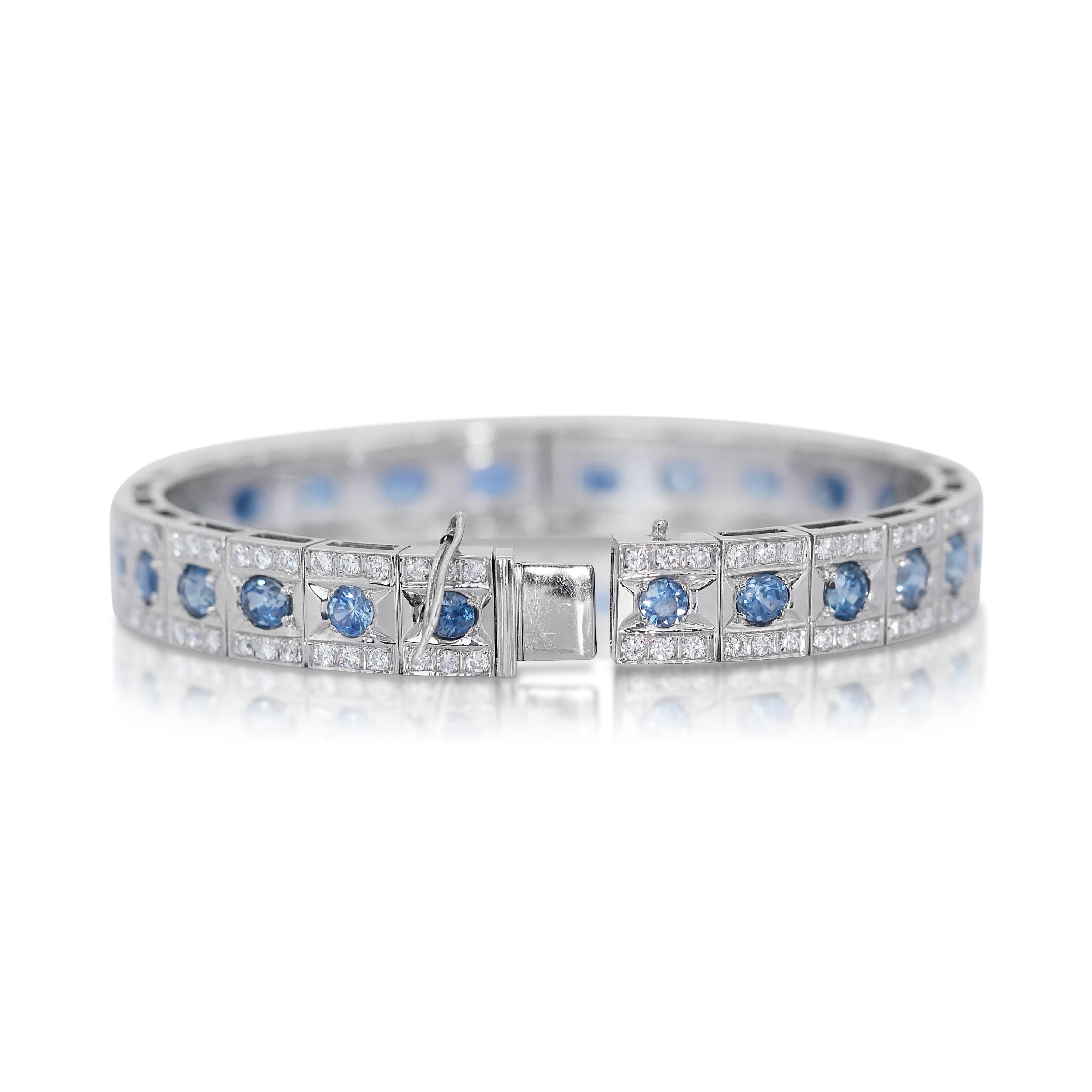 Celestial Blue: 18k White Gold Sapphire and Diamond Tennis Bracelet w/22.66 ct  For Sale 2