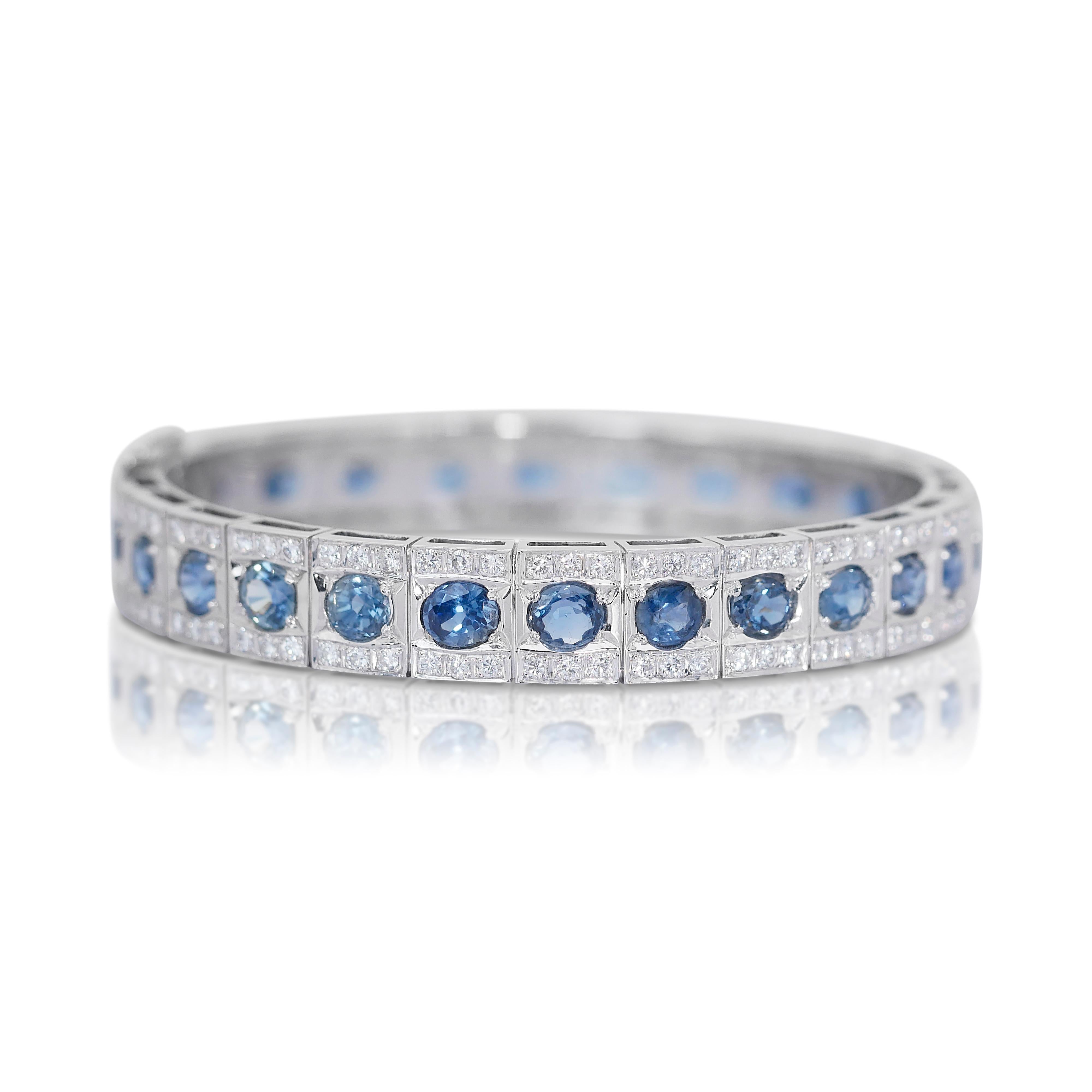 Celestial Blue: 18k White Gold Sapphire and Diamond Tennis Bracelet w/22.66 ct  For Sale 3