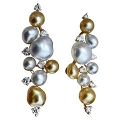 【Sculpted Geometry】Celestial Cascade Keshi & South Sea Pearl Diamond Earrings