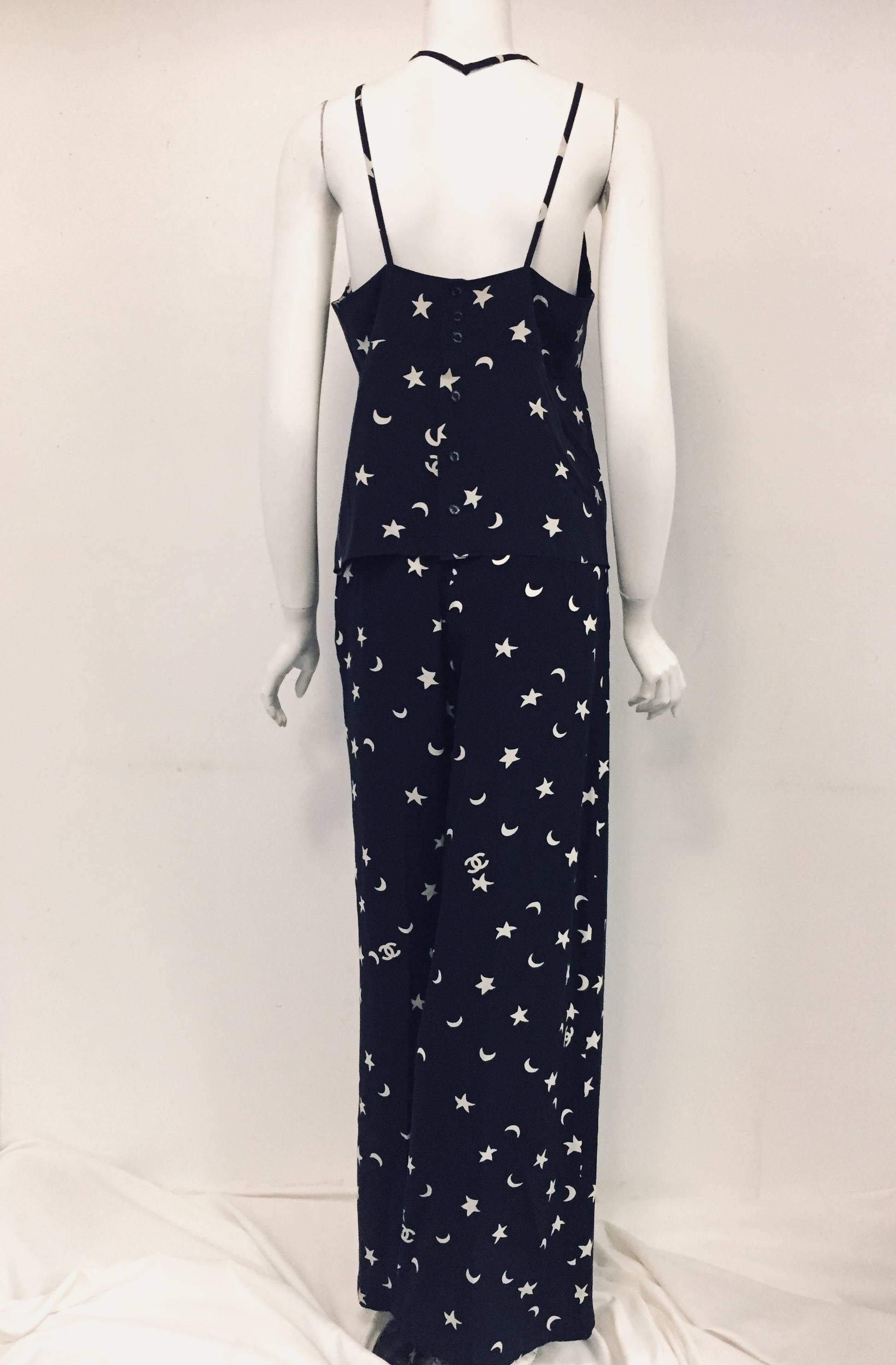 White  Celestial Chanel 4 Piece Stars & Moon Ensemble in Ivory and Navy Blue  