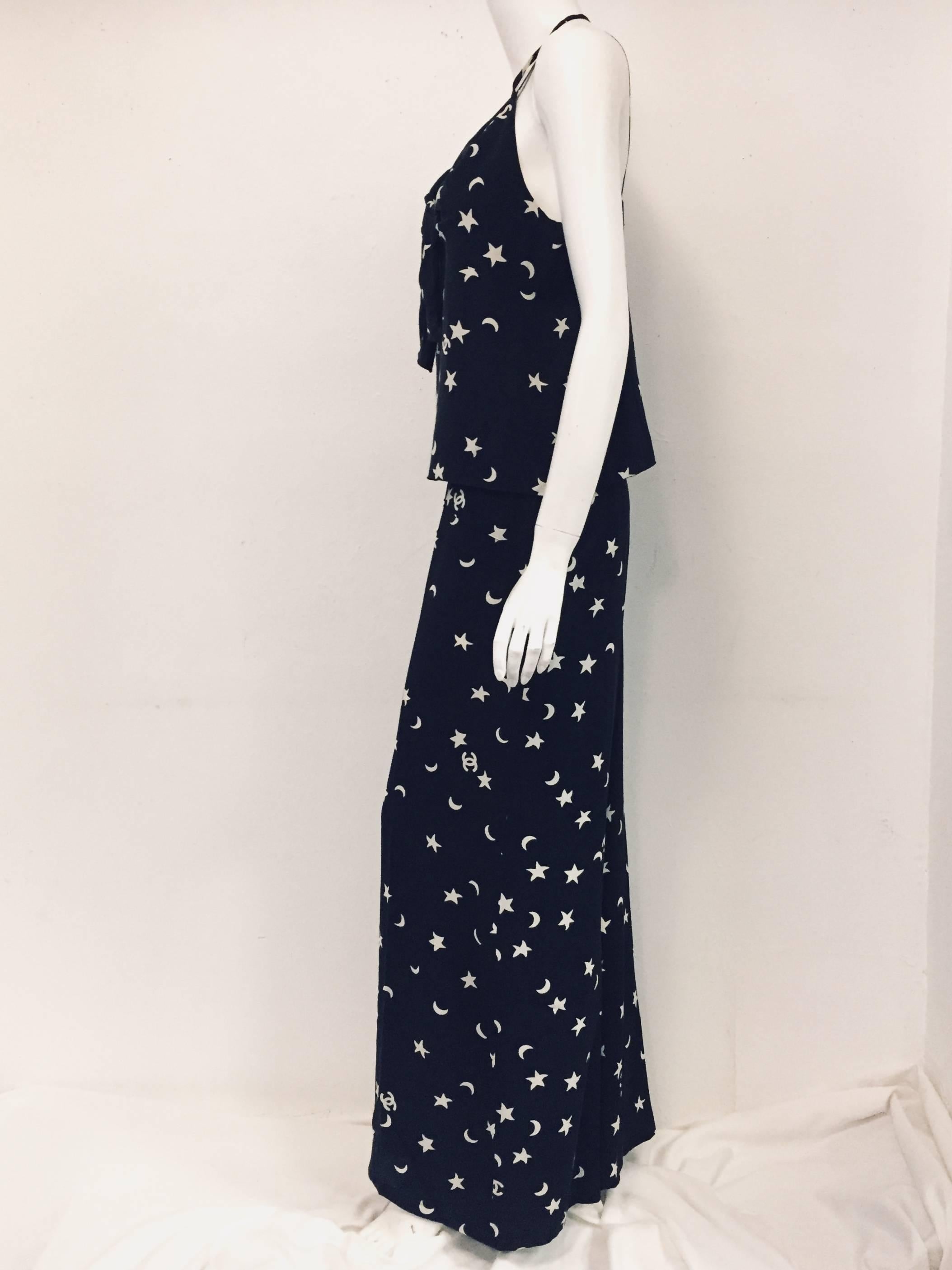 Women's  Celestial Chanel 4 Piece Stars & Moon Ensemble in Ivory and Navy Blue  