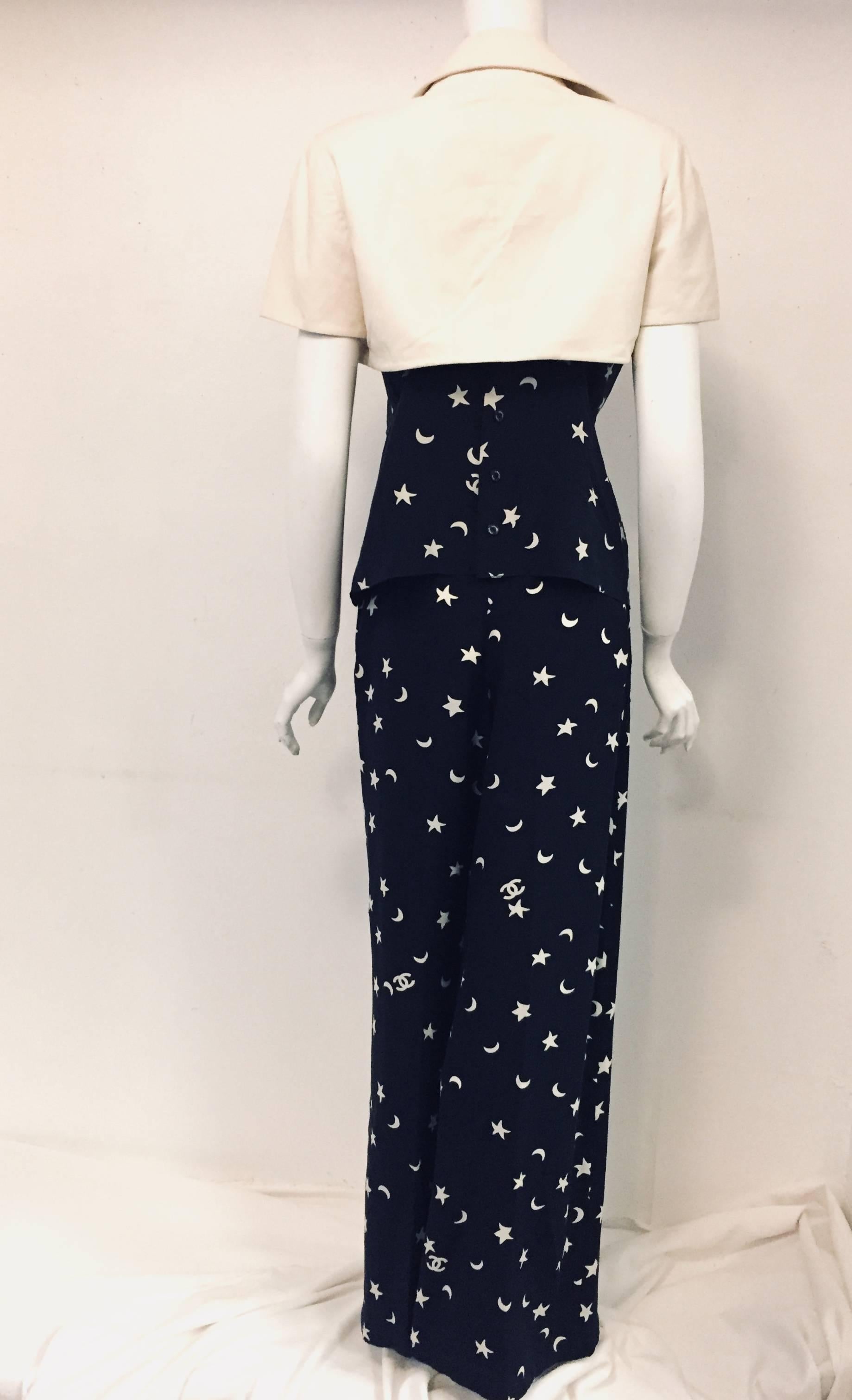  Celestial Chanel 4 Piece Stars & Moon Ensemble in Ivory and Navy Blue   1