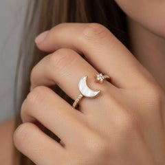 Celestial Charm Yellow Gold 14K (or 18k upon request) Moon Star Ring