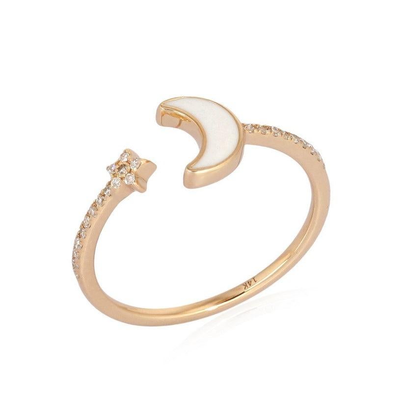 in vendita:  Anello Celestial Charm in oro giallo 14 carati (o 18 carati su richiesta) con stella lunare 3