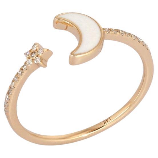 Anello Celestial Charm in oro giallo 14 carati (o 18 carati su richiesta) con stella lunare