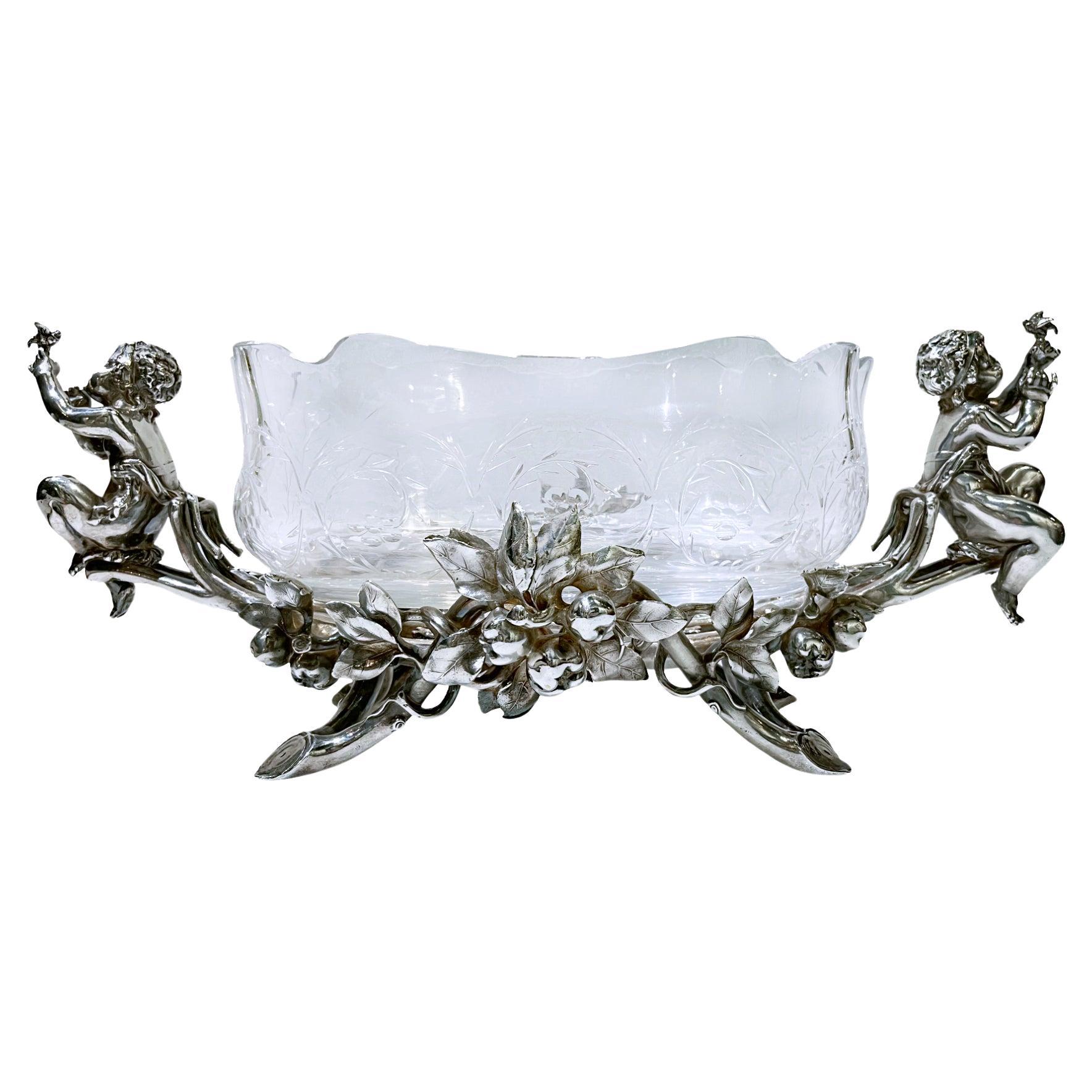 Celestial Christofle Crystal Centerpiece Bowl On Fitted Silver Stand