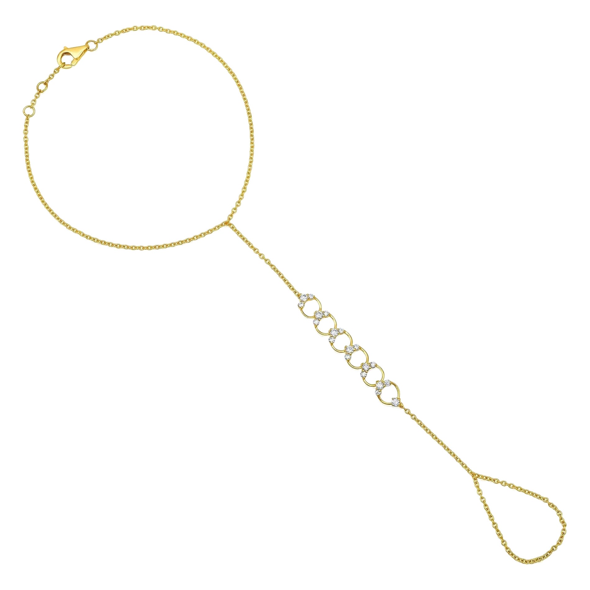 Chaîne à la main cercles célestes en or jaune 14 carats avec 19 diamants