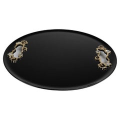 Bandeja Nubes Celestiales Negra Grande en Madera Lacada y Latón, Viya By Vikram Goyal